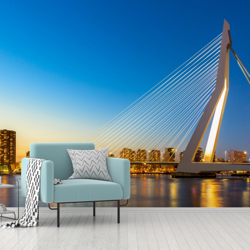 Carta da parati tramonto sul ponte Erasmus a Rotterdam