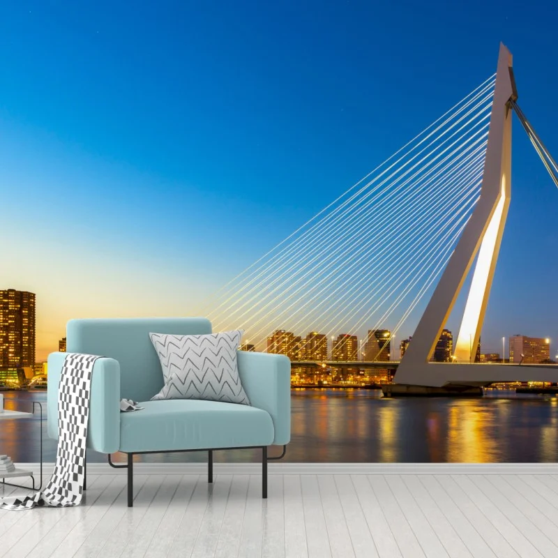 Carta da parati tramonto sul ponte Erasmus a Rotterdam