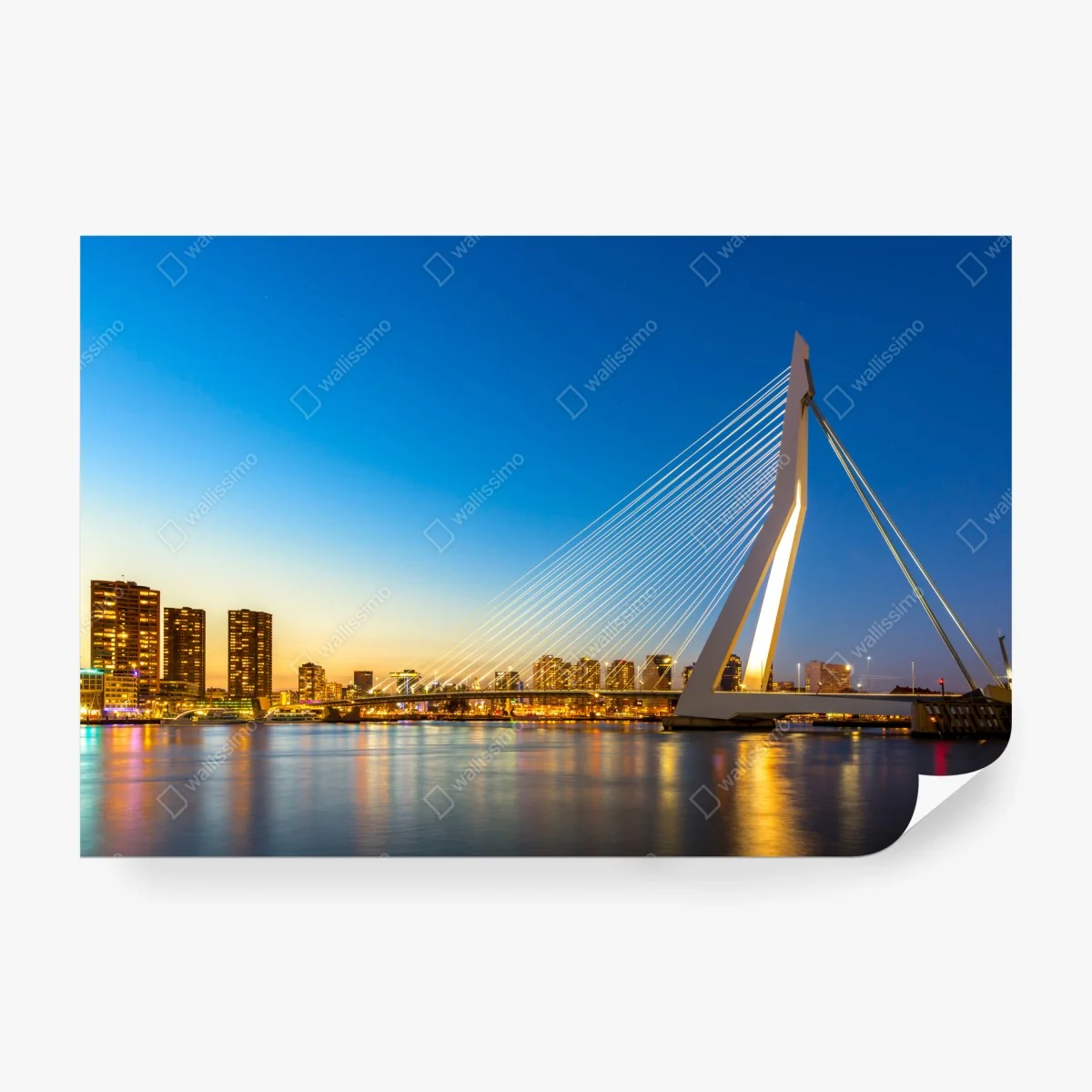 Carta da parati tramonto sul ponte Erasmus a Rotterdam • Wallissimo®