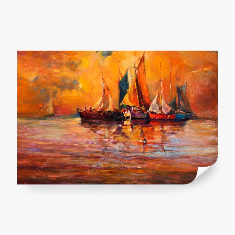 Carta da parati barche a vela al tramonto dorato