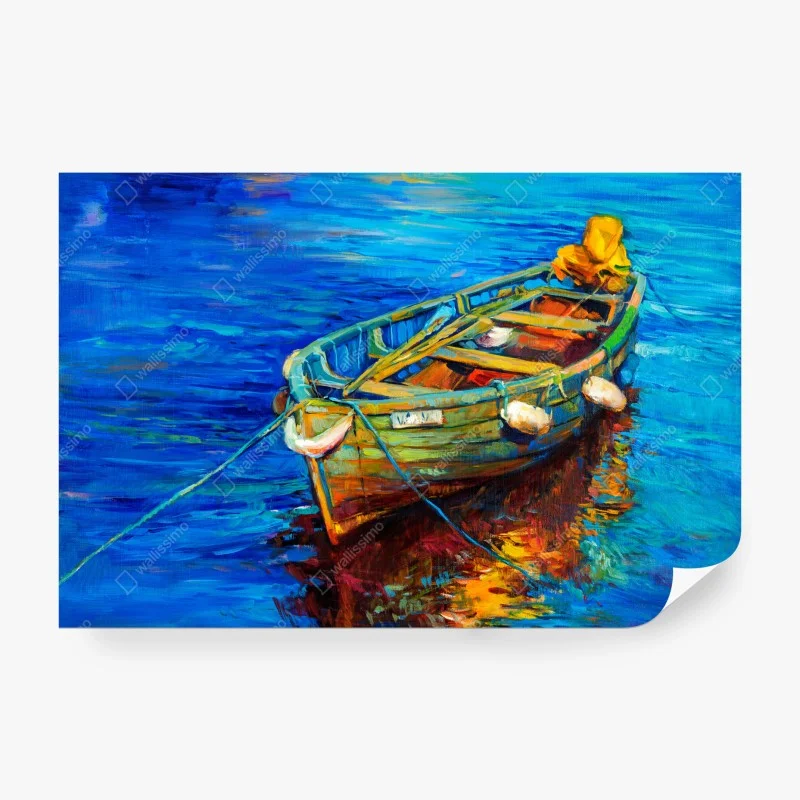 Carta da parati barca colorata al tramonto sul mare