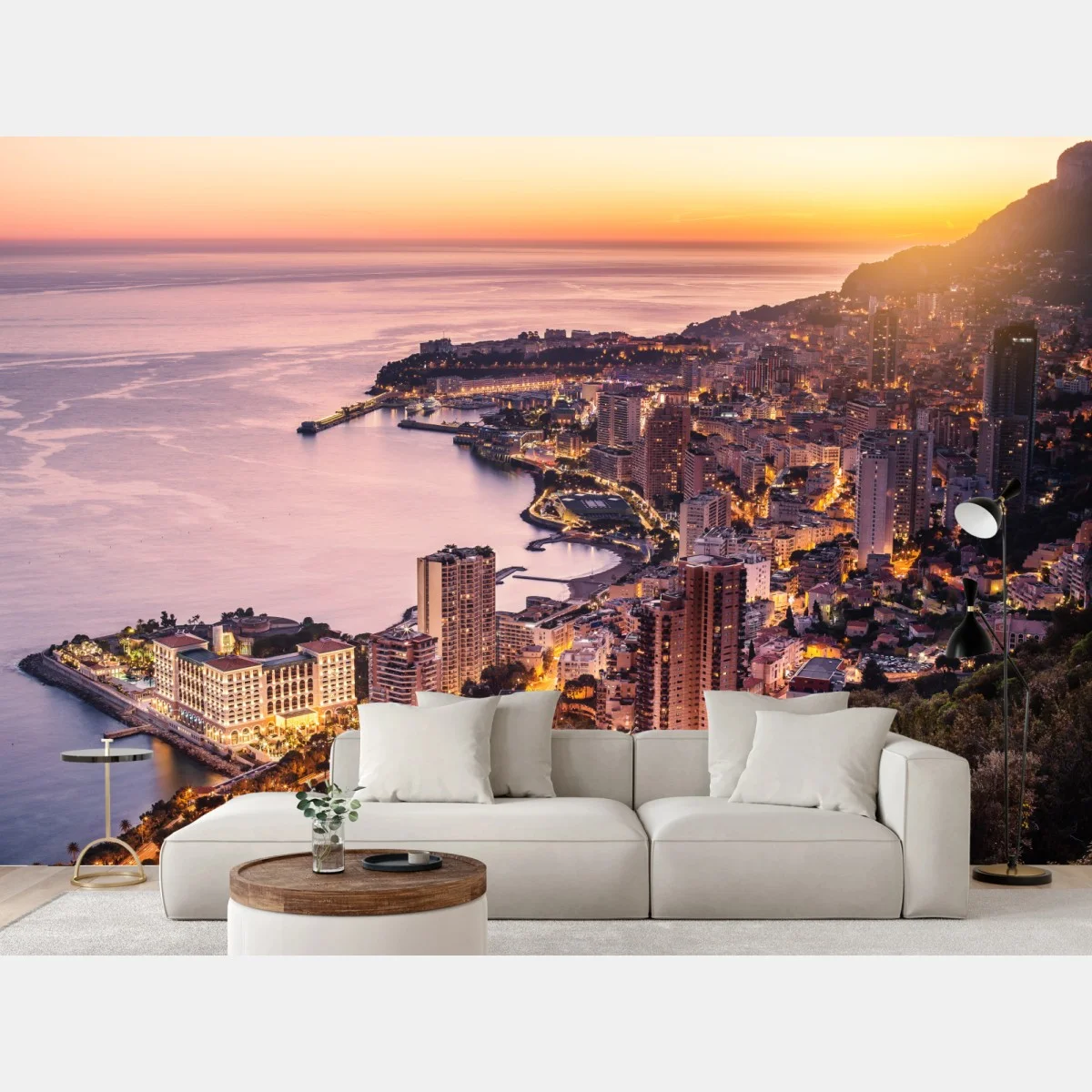 Carta da parati tramonto sulla baia urbana illuminata • Wallissimo® Carta da parati tramonto sulla baia urbana illuminata • Wallissimo®
