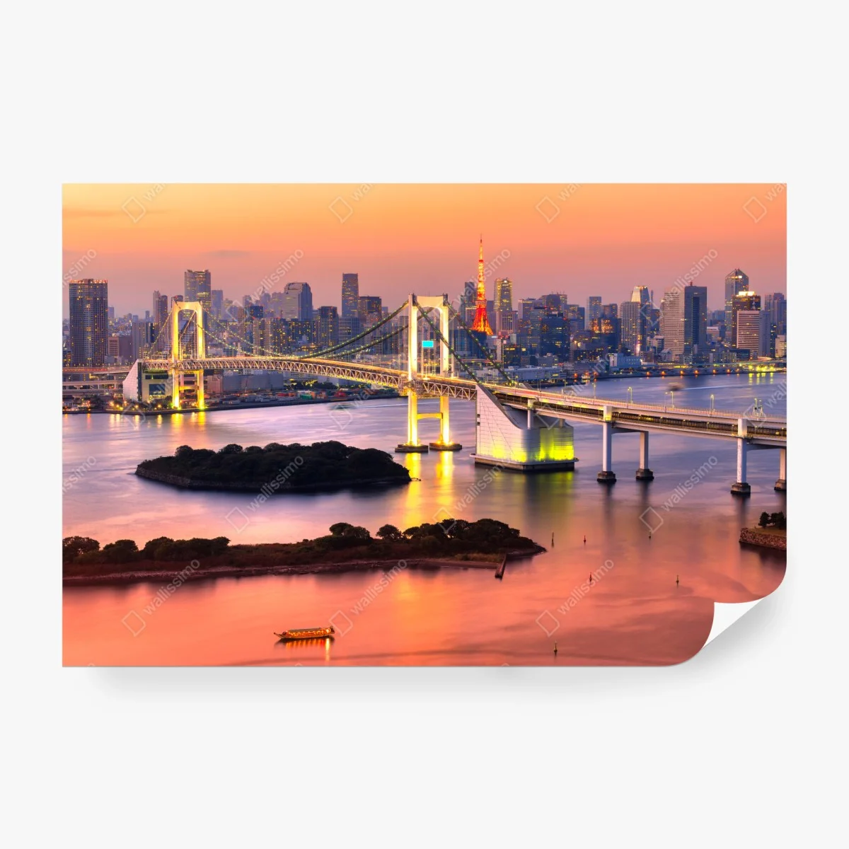 Carta da parati tramonto sullo skyline di Tokyo con Rainbow Bridge e Tokyo Tower • Wallissimo® Carta da parati tramonto sullo skyline di Tokyo con Rainbow Bridge e Tokyo Tower • Wallissimo®