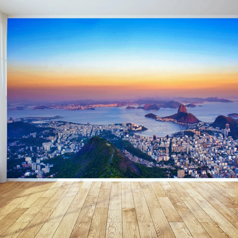 Carta da parati panorama mozzafiato di Rio de Janeiro al tramonto