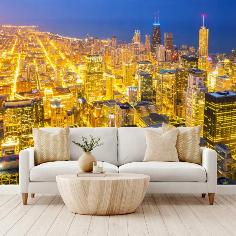Carta da parati vista aerea notturna di Chicago