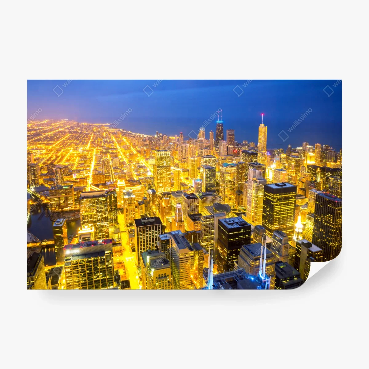 Carta da parati vista aerea notturna di Chicago • Wallissimo®