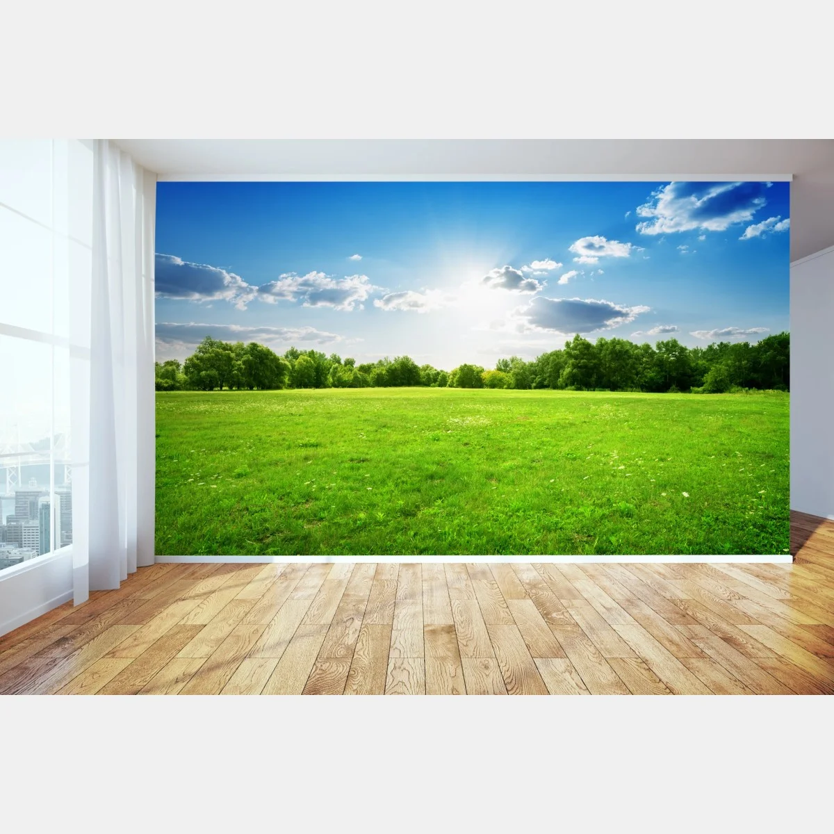 Carta da parati prato verde sotto cielo azzurro • Wallissimo® Carta da parati prato verde sotto cielo azzurro • Wallissimo®