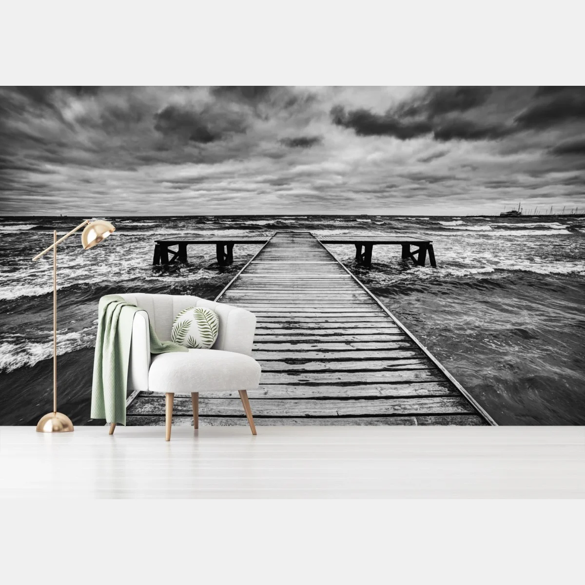 Carta da parati molo sul mare tempestoso • Wallissimo® Carta da parati molo sul mare tempestoso • Wallissimo®