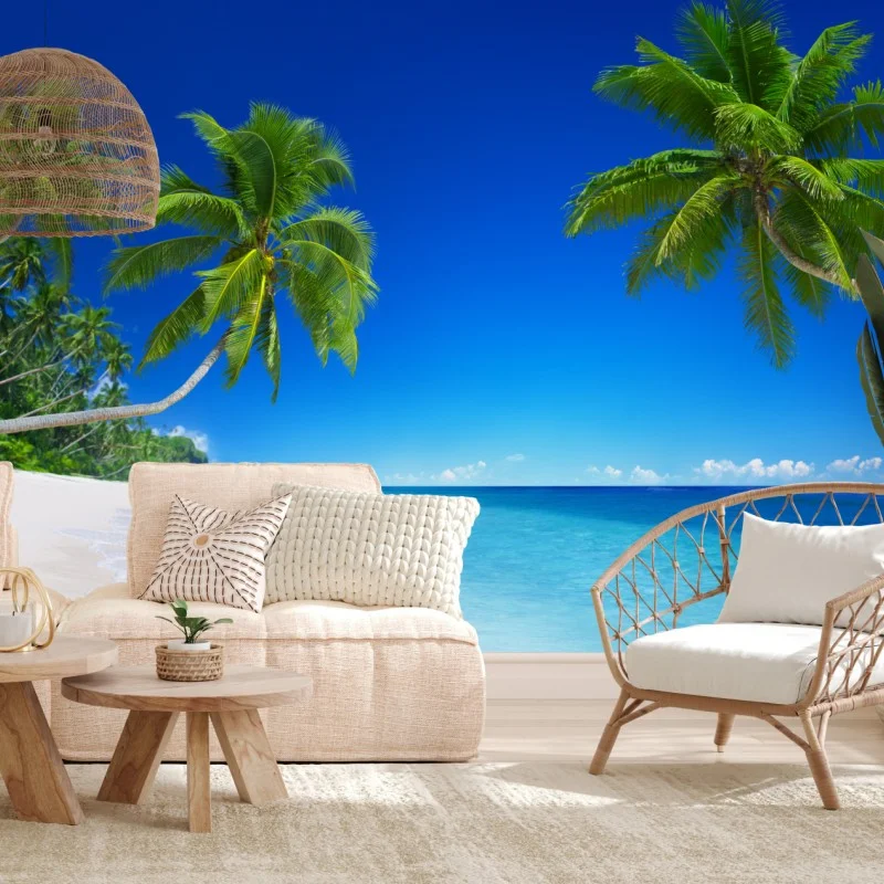 Carta da parati paradiso tropicale con palme e mare turchese