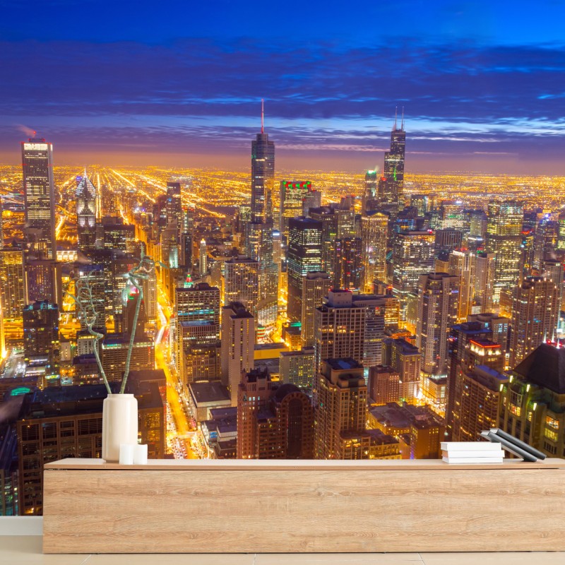Carta da parati skyline notturno di Chicago al crepuscolo