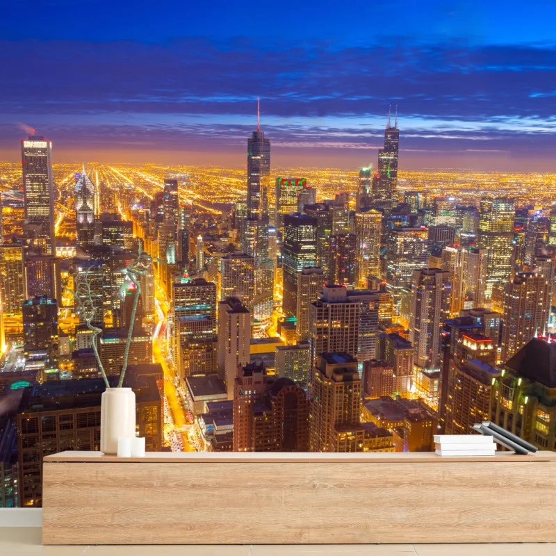 Carta da parati skyline notturno di Chicago al crepuscolo