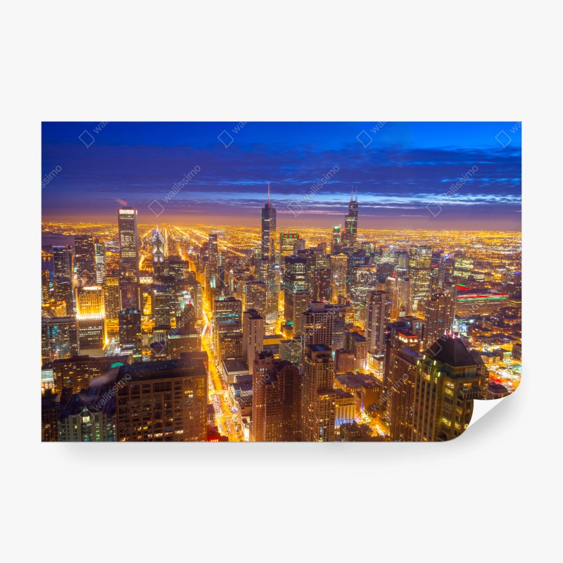 Carta da parati skyline notturno di Chicago al crepuscolo