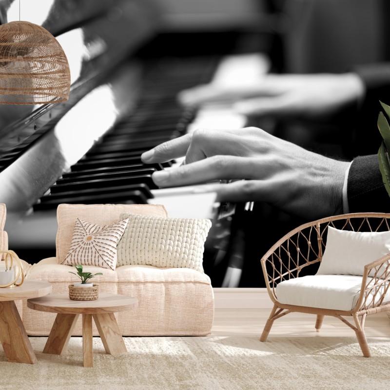 Carta da parati eleganza al pianoforte in bianco e nero