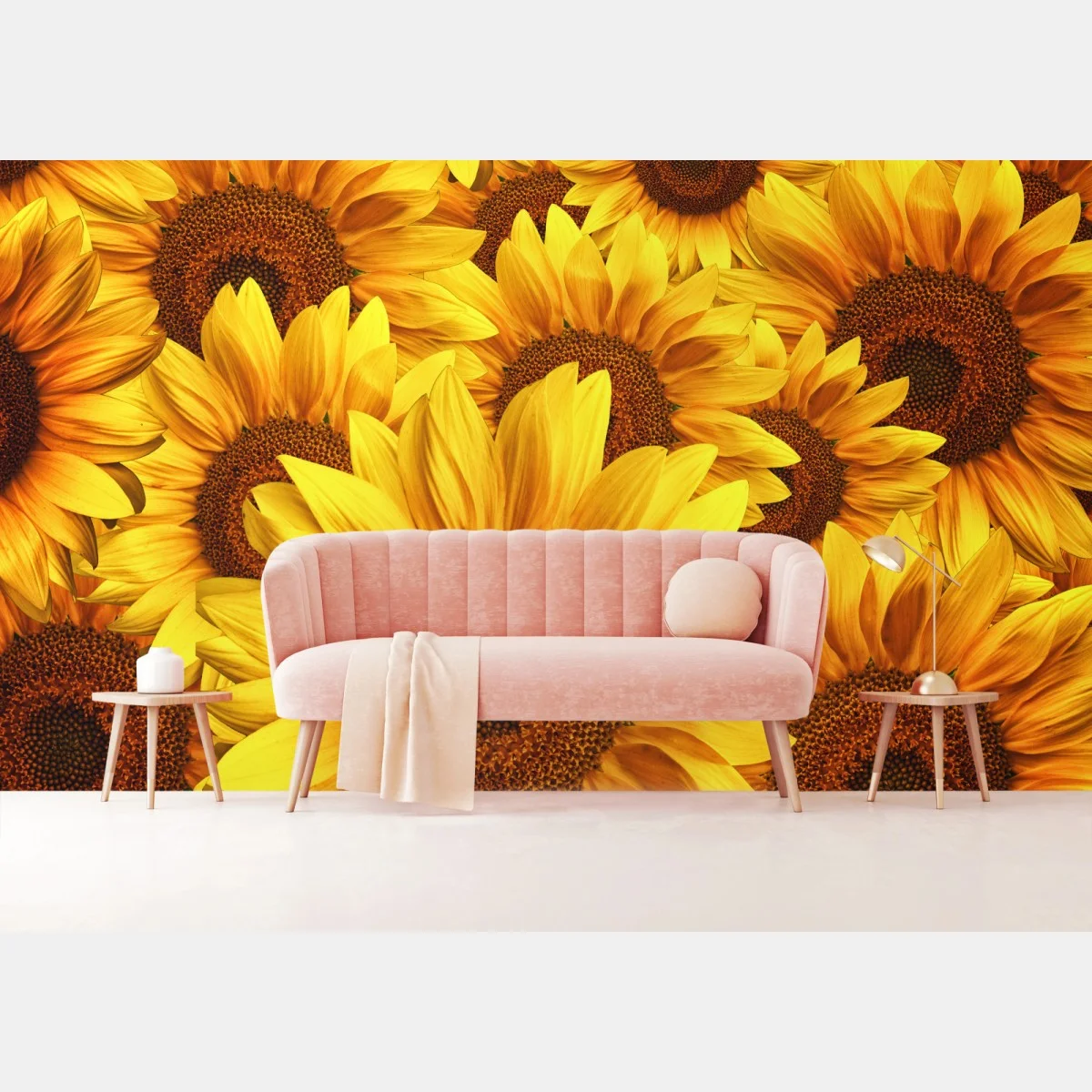 Carta da parati esplosione di girasoli dorati • Wallissimo® Carta da parati esplosione di girasoli dorati • Wallissimo®