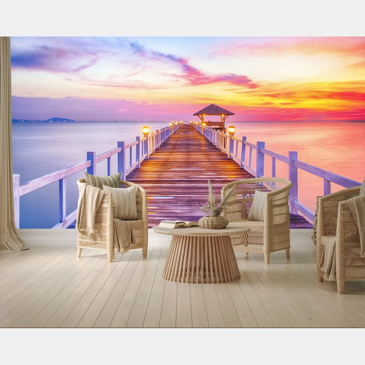 Carta da parati tramonto sul molo: vista serena sul mare • Wallissimo® Carta da parati tramonto sul molo: vista serena sul mare • Wallissimo®