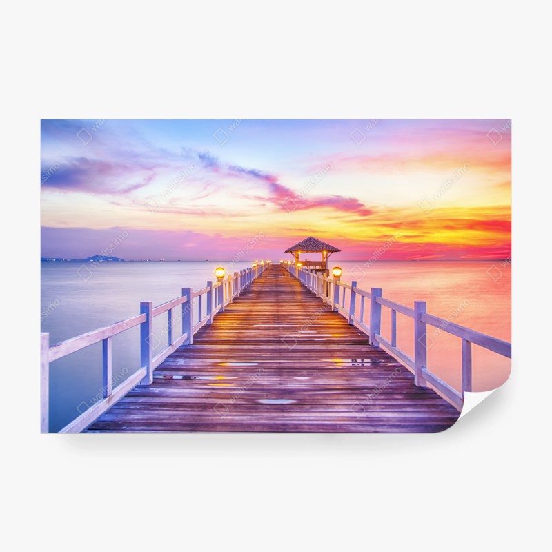 Carta da parati tramonto sul molo: vista serena sul mare
