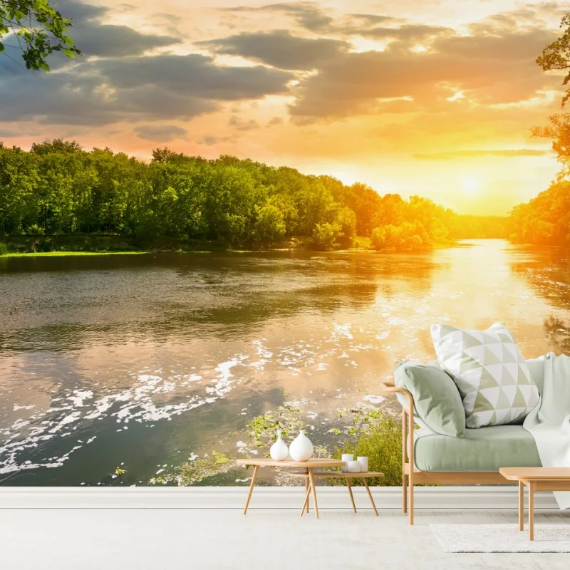 Carta da parati tramonto dorato sul fiume