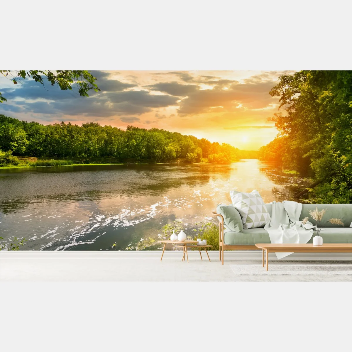 Carta da parati tramonto dorato sul fiume • Wallissimo® Carta da parati tramonto dorato sul fiume • Wallissimo®