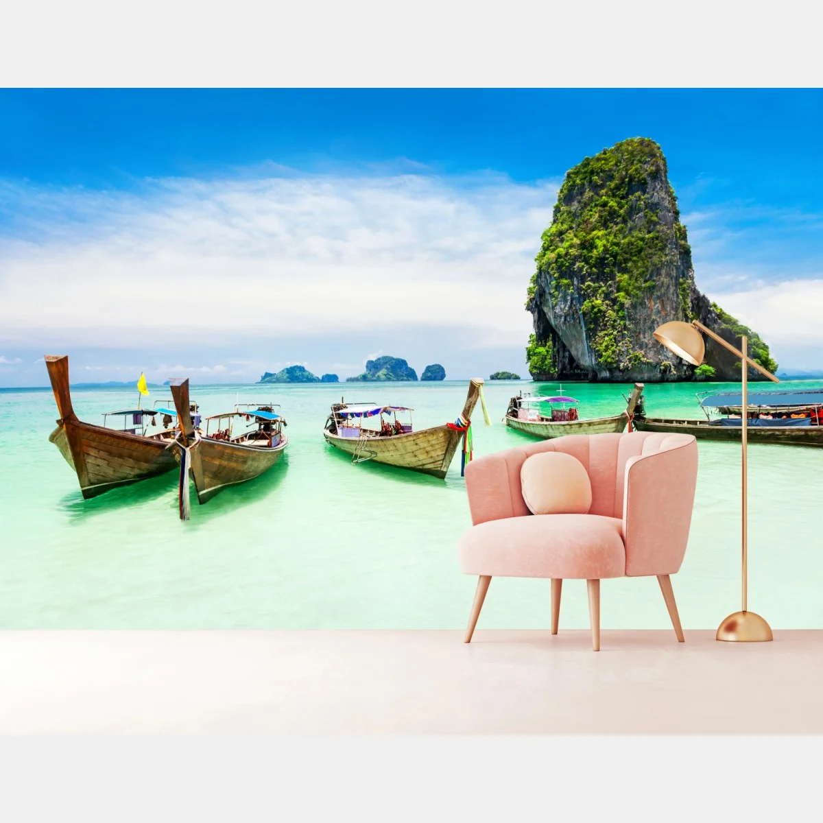 Carta da parati barche tradizionali sulla spiaggia tropicale • Wallissimo® Carta da parati barche tradizionali sulla spiaggia tropicale • Wallissimo®