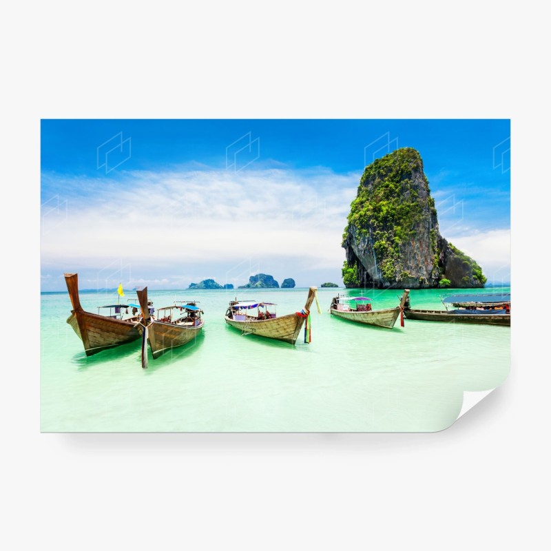 Carta da parati barche tradizionali sulla spiaggia tropicale