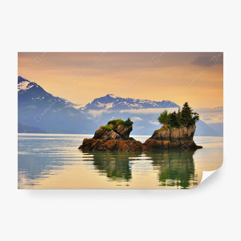 Carta da parati riflessi di isolotti al tramonto