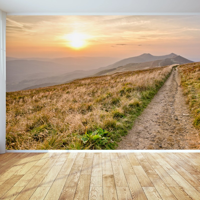 Carta da parati sentiero al tramonto sulle Bieszczady (Carpazi)