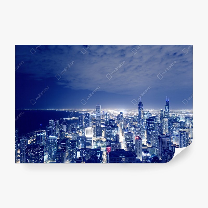 Carta da parati vista notturna dello skyline di Chicago