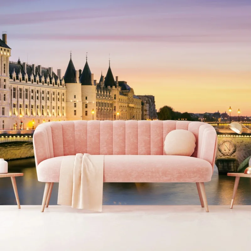 Carta da parati tramonto romantico a Parigi sul ponte