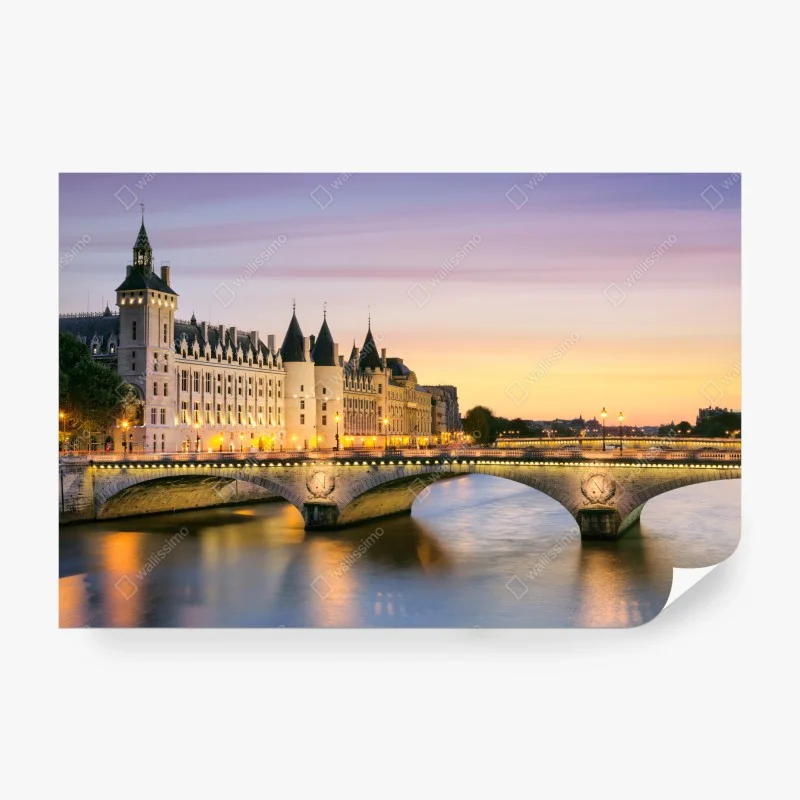 Carta da parati tramonto romantico a Parigi sul ponte