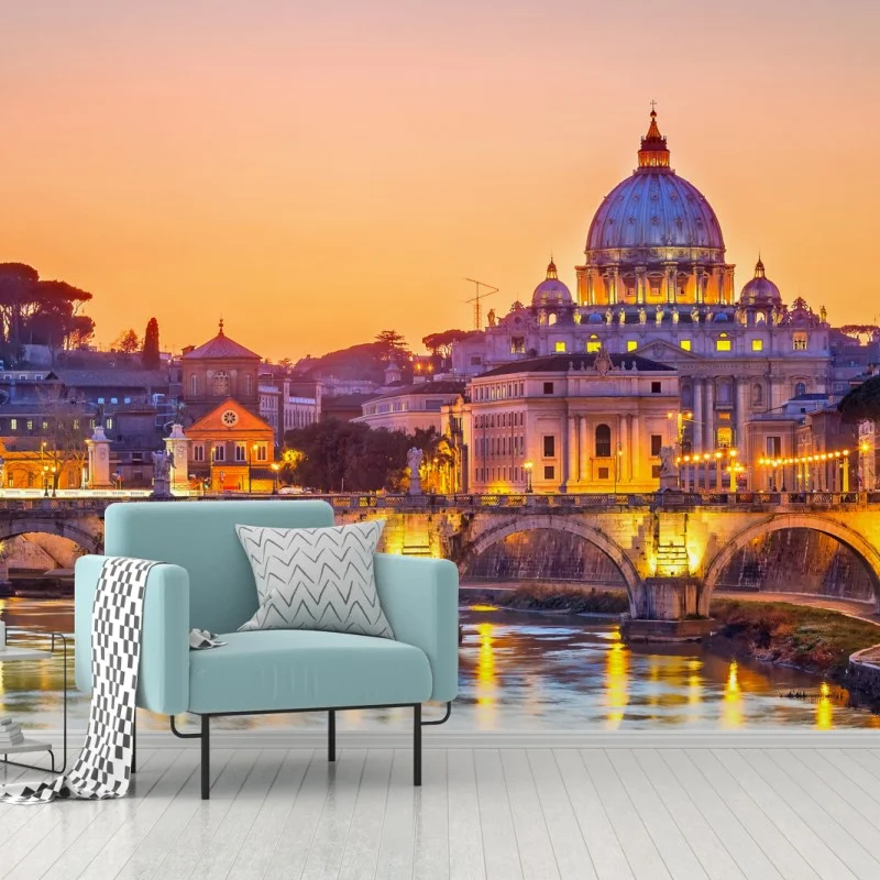 Carta da parati panorama al tramonto di Roma con la cupola di San Pietro