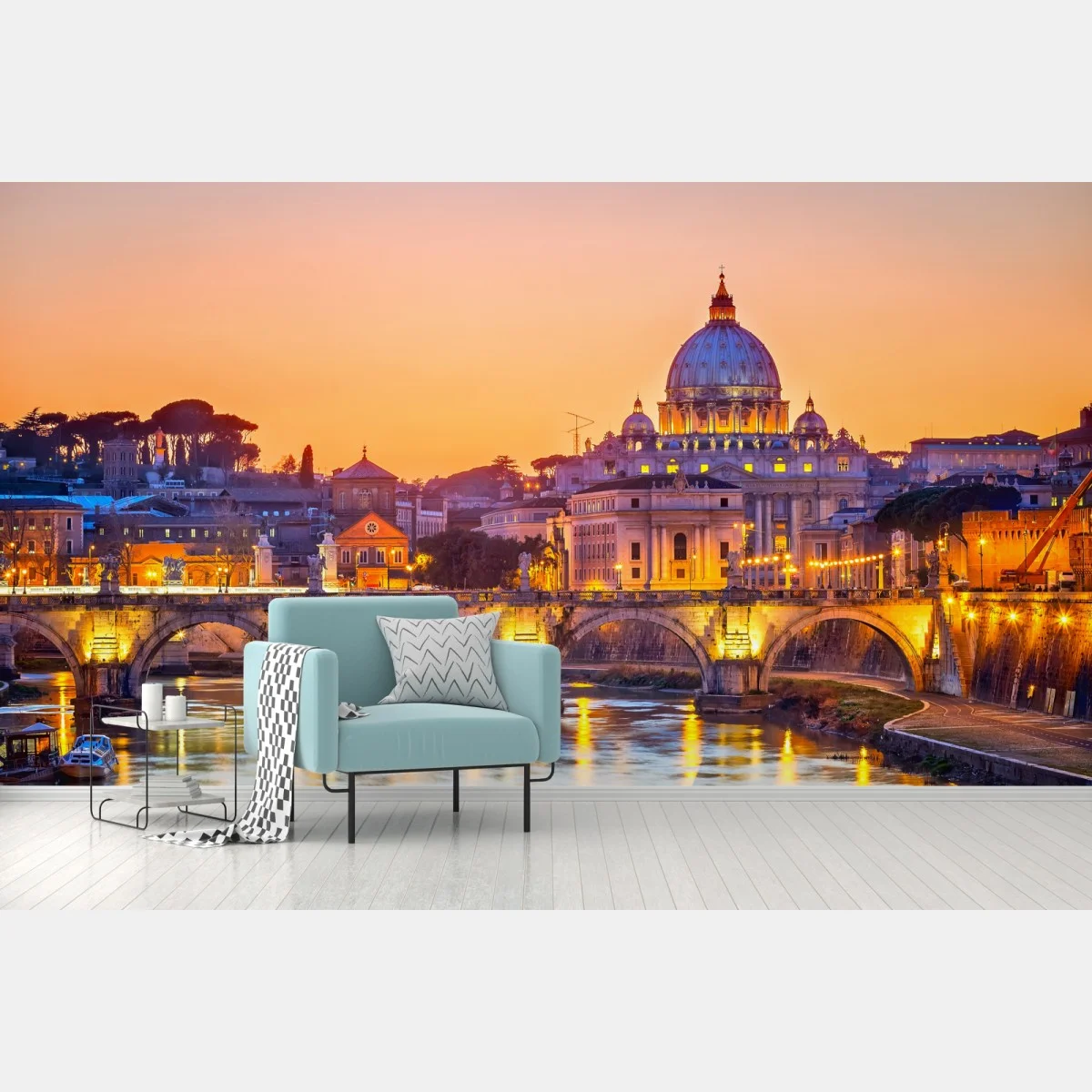 Carta da parati panorama al tramonto di Roma con la cupola di San Pietro • Wallissimo® Carta da parati panorama al tramonto di Roma con la cupola di San Pietro • Wallissimo®