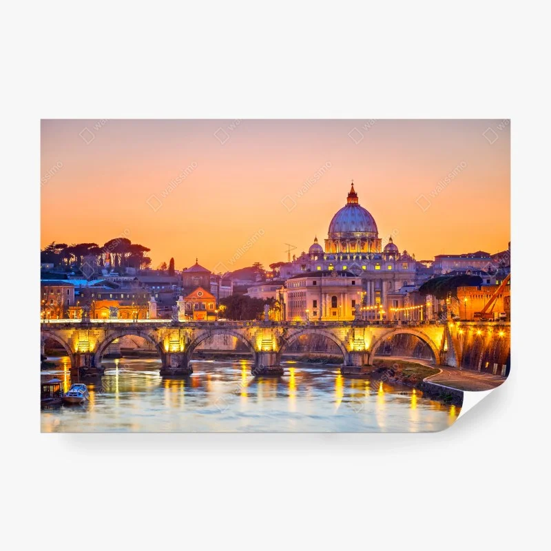 Carta da parati panorama al tramonto di Roma con la cupola di San Pietro