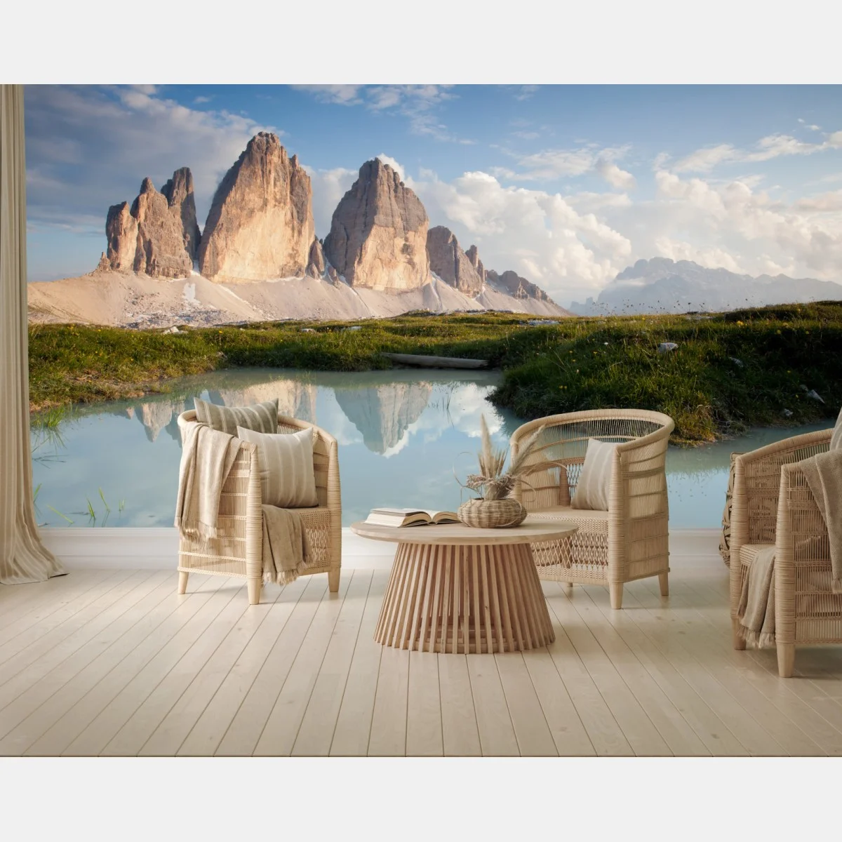 Carta da parati Tre Cime di Lavaredo riflesse al tramonto • Wallissimo® Carta da parati Tre Cime di Lavaredo riflesse al tramonto • Wallissimo®