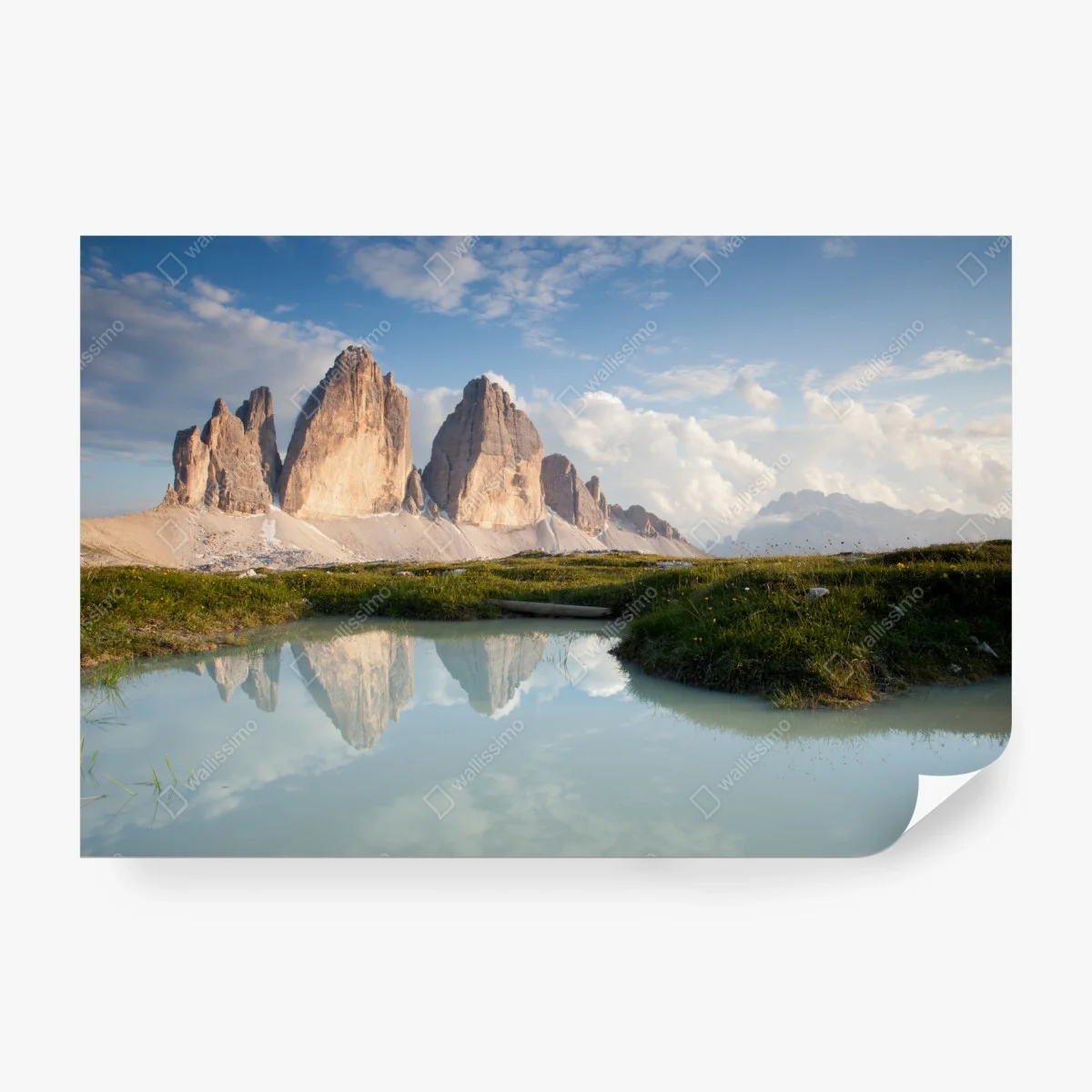 Carta da parati Tre Cime di Lavaredo riflesse al tramonto • Wallissimo® Carta da parati Tre Cime di Lavaredo riflesse al tramonto • Wallissimo®