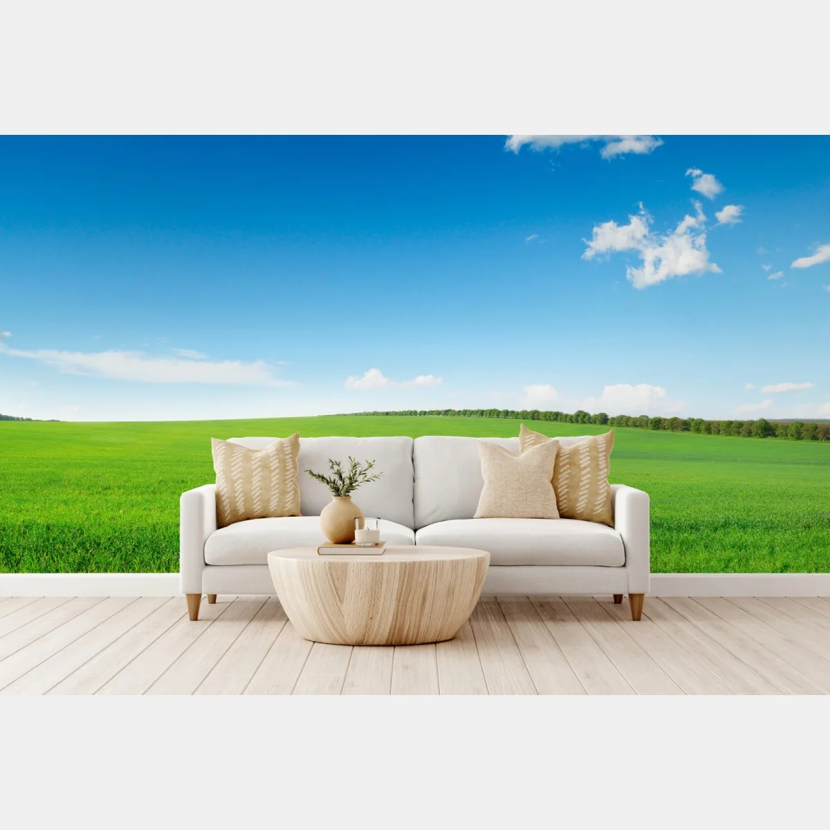 Carta da parati prato verde sotto un cielo azzurro • Wallissimo® Carta da parati prato verde sotto un cielo azzurro • Wallissimo®
