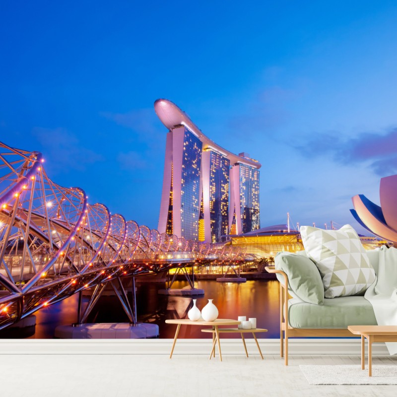 Carta da parati notte luminosa a Marina Bay Sands