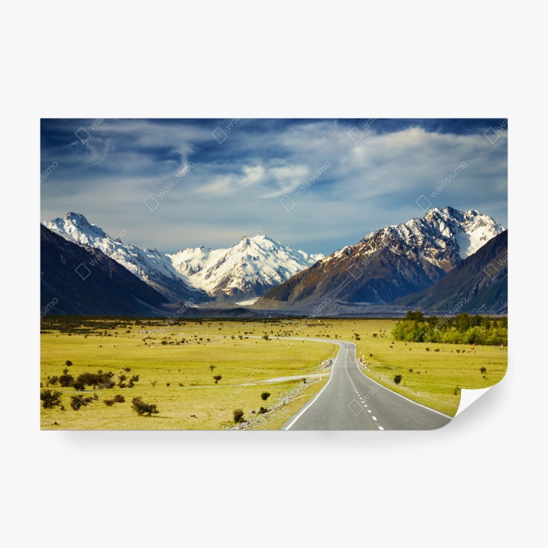 Carta da parati strada verso le Alpi Meridionali, Nuova Zelanda