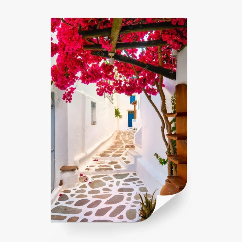 Carta da parati vicolo fiorito mediterraneo con bouganville