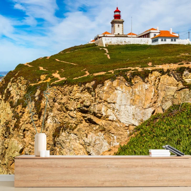 Carta da parati faro di Cabo da Roca sulle scogliere atlantiche