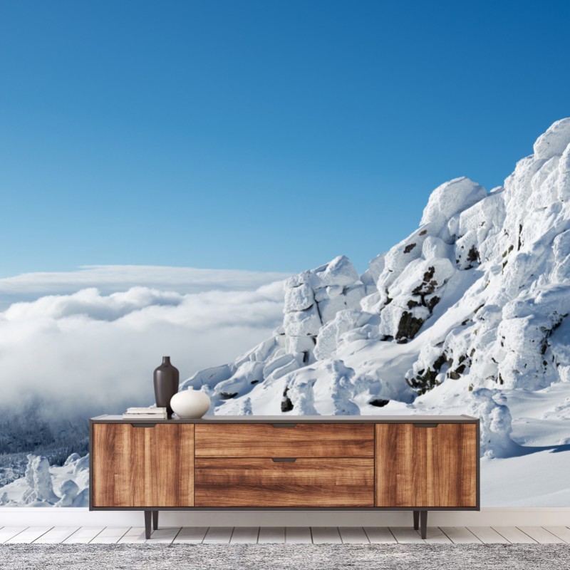Carta da parati panorama invernale dalle cime innevate