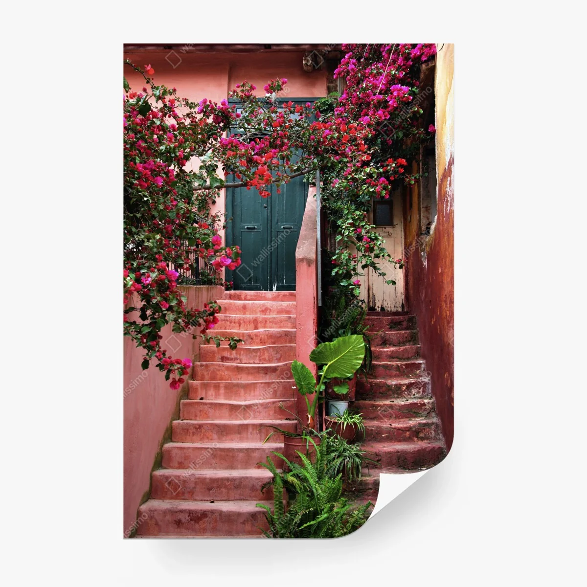 Carta da parati portale fiorito su gradini rosa • Wallissimo®