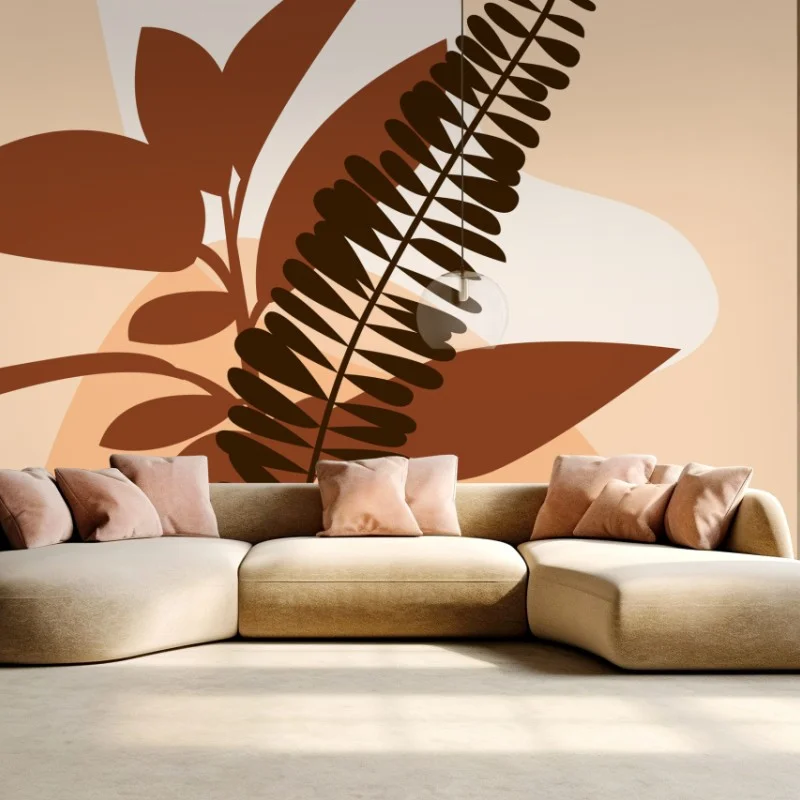 Carta da parati composizione botanica astratta in toni terracotta