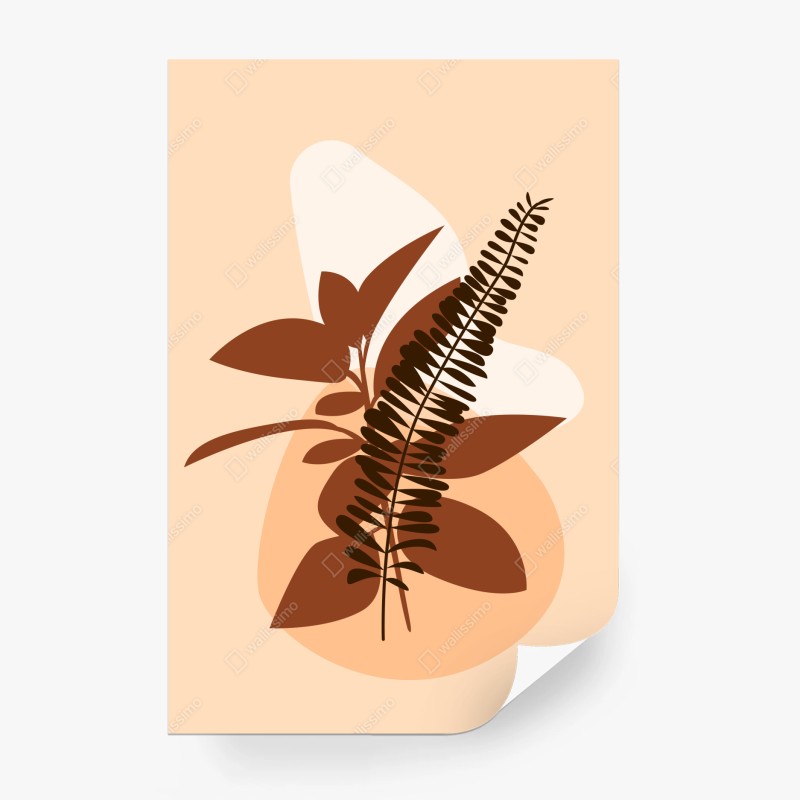 Carta da parati composizione botanica astratta in toni terracotta