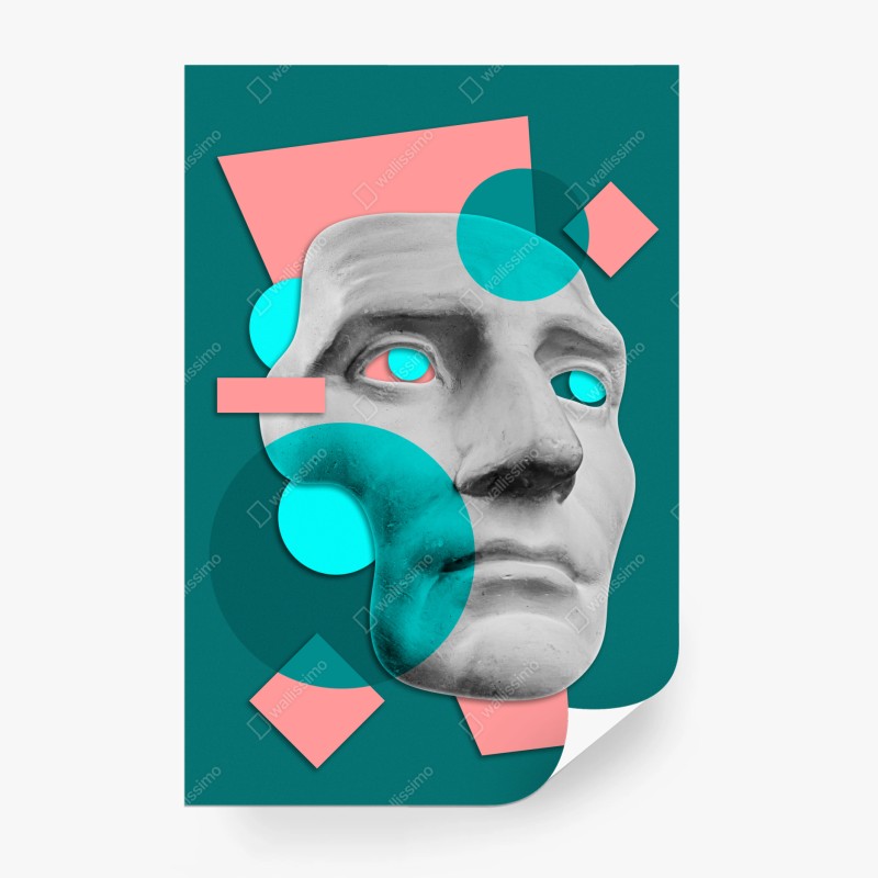 Carta da parati volto classico in collage geometrico