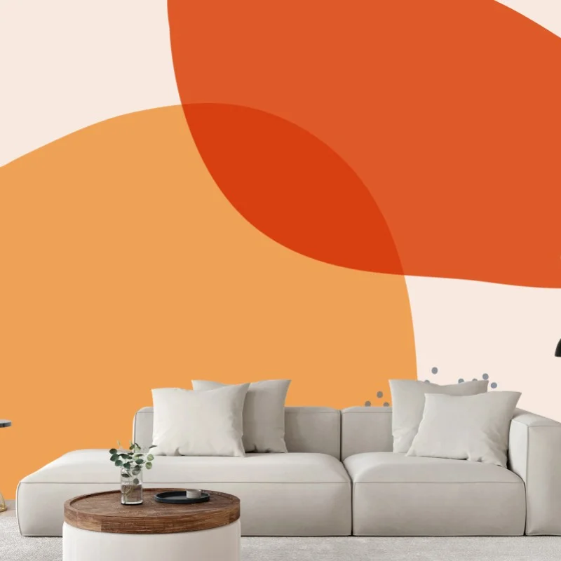 Carta da parati composizione organica in arancio e terracotta