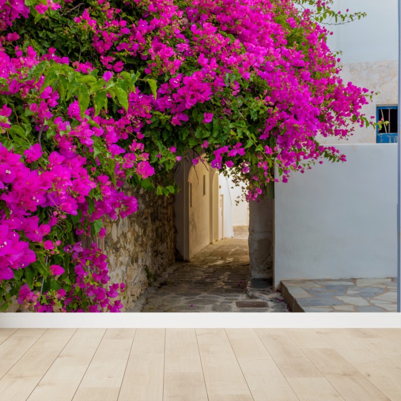 Carta da parati angolo fiorito di Naousa, Paros
