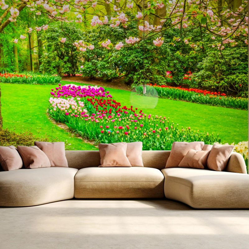 Carta da parati giardino primaverile in fiore