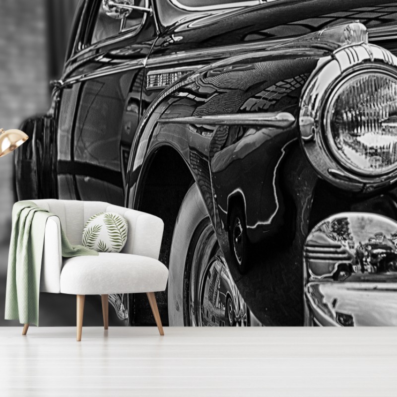 Carta da parati eleganza automobilistica d'epoca in bianco e nero