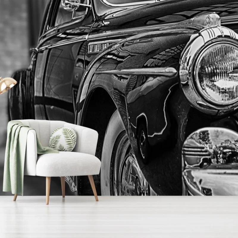 Carta da parati eleganza automobilistica d'epoca in bianco e nero