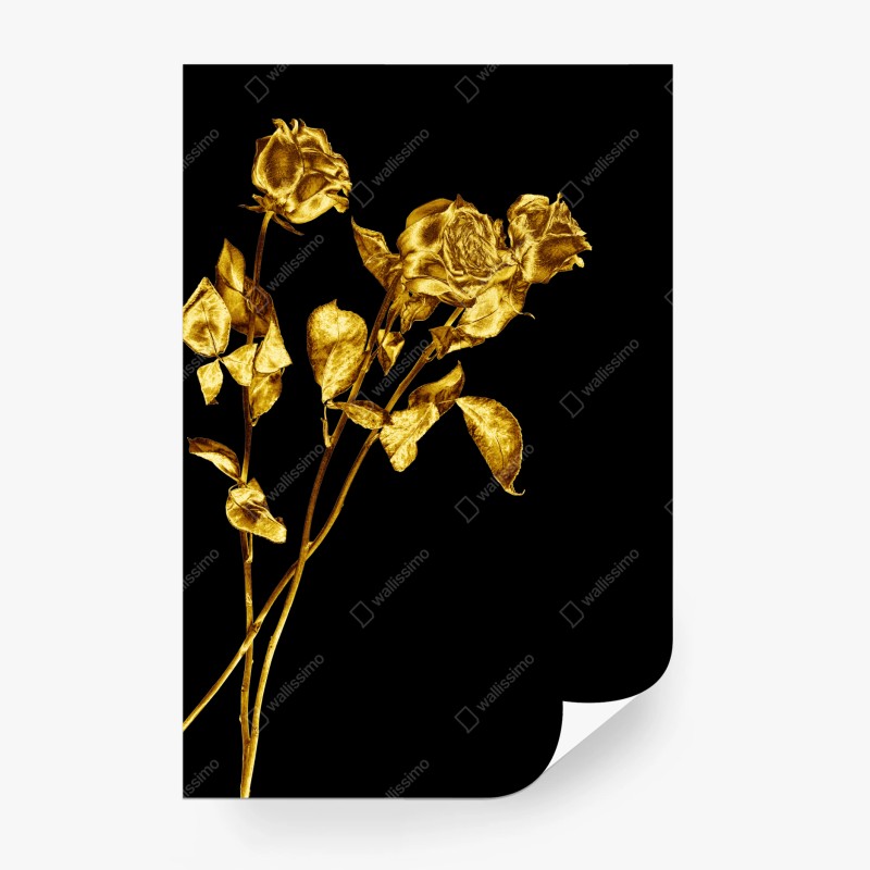 Carta da parati rose dorate su sfondo nero